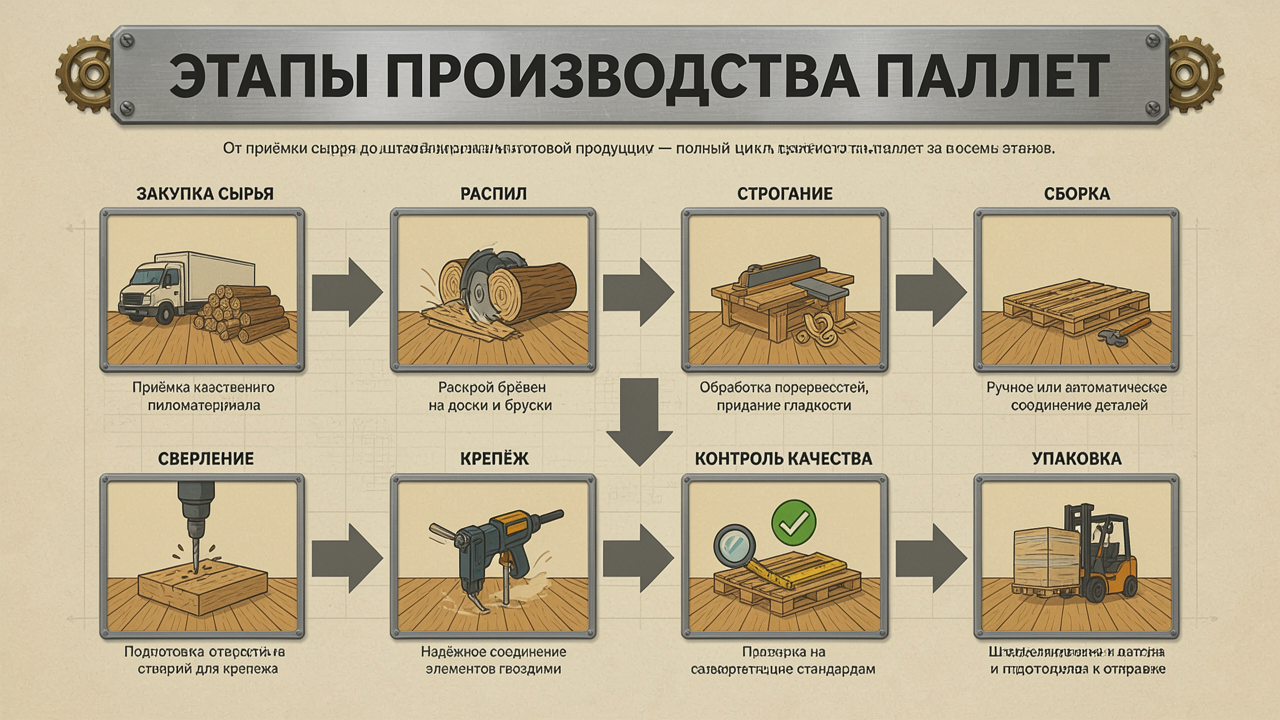 От бревна до готового изделия: полный технологический цикл производства деревянных поддонов